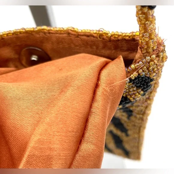 Vintage Tiger Striped Glass Beaded Crossbody Purse Dance Club Party Cocktail Bag - Picture 14 of 15